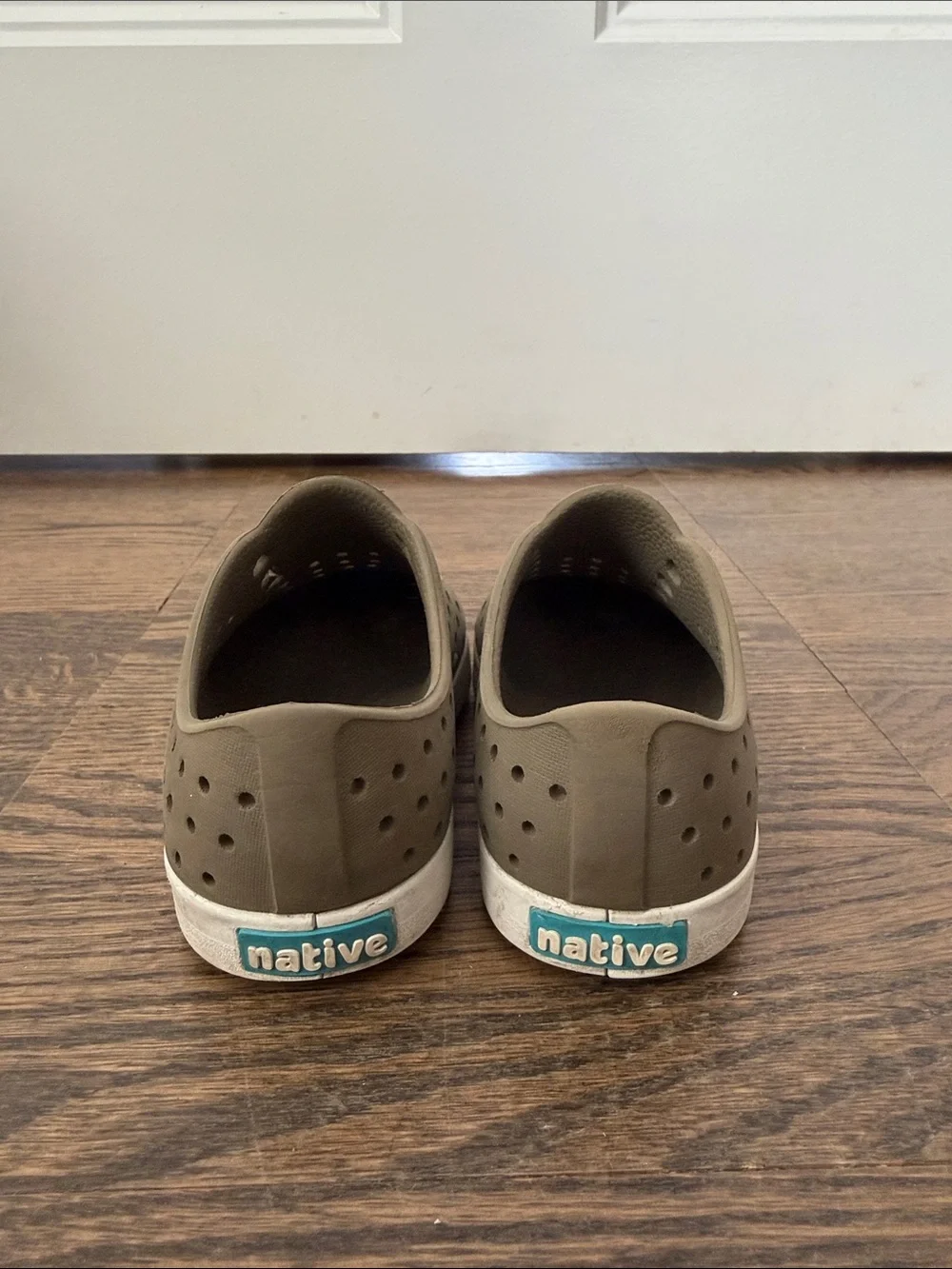 Native Kids Slip-On Sneakers in Olive Green with White Toe